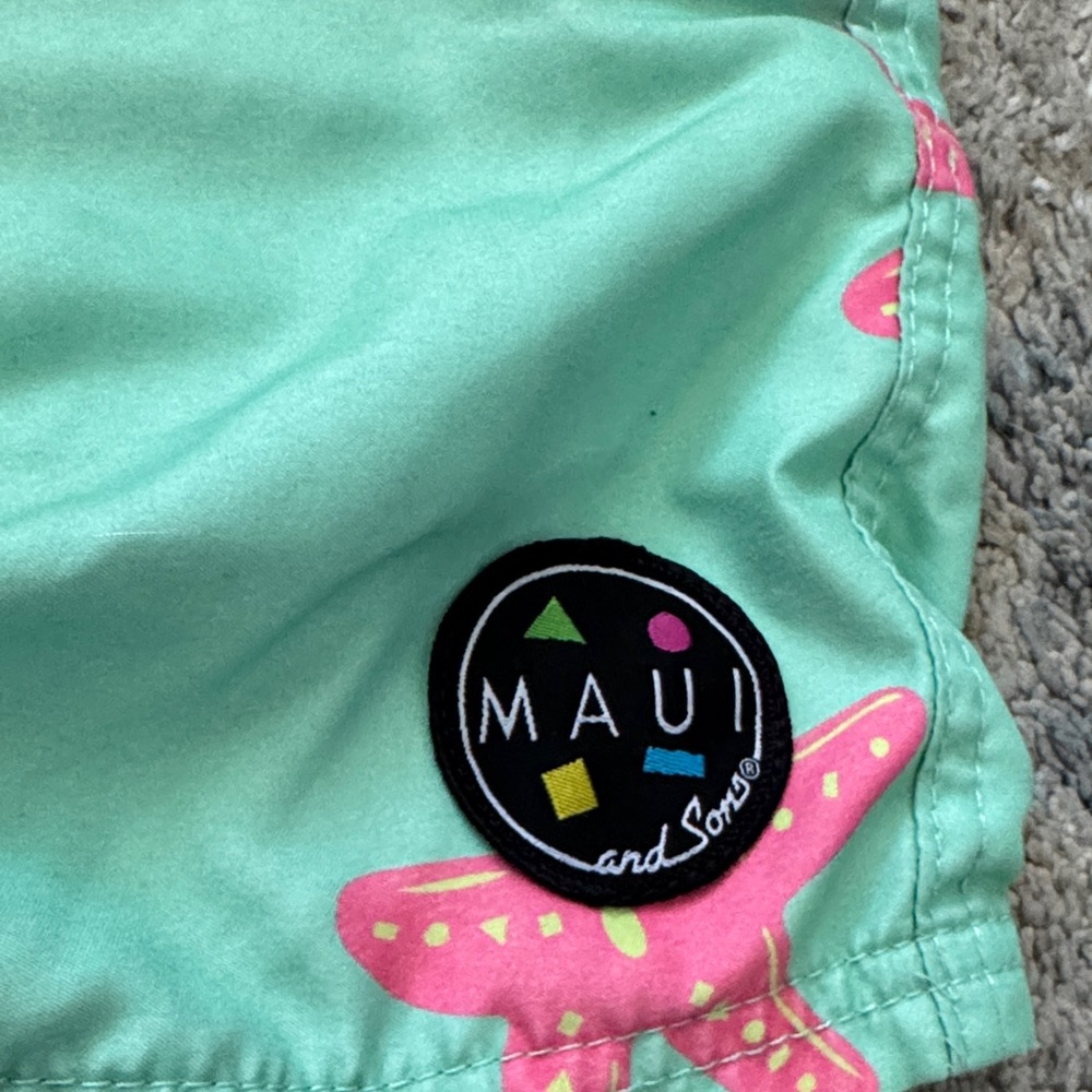 Maui and Sons Starfish Swim Shorts - Mint and Pink Men’s Size Medium - Picture 3 of 4